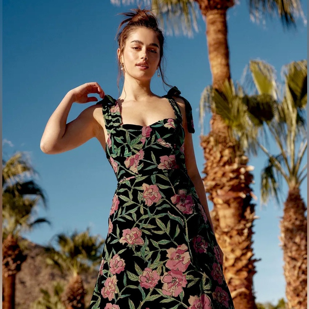 Lulus Glorious Garden Black Floral Print Burnout Velvet Maxi Dress ✨ Size Small